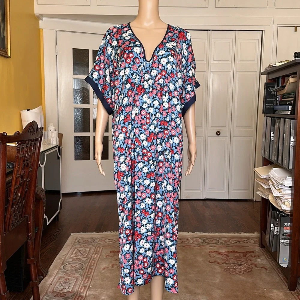 Kate Spade Daisy Shadows Caftan Dress in Blue Oversized Size M